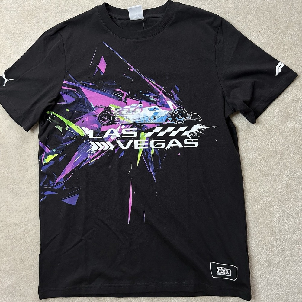 PUMA F1 Graphic Crew Neck Short Sleeve TShirt Mens Medium Black